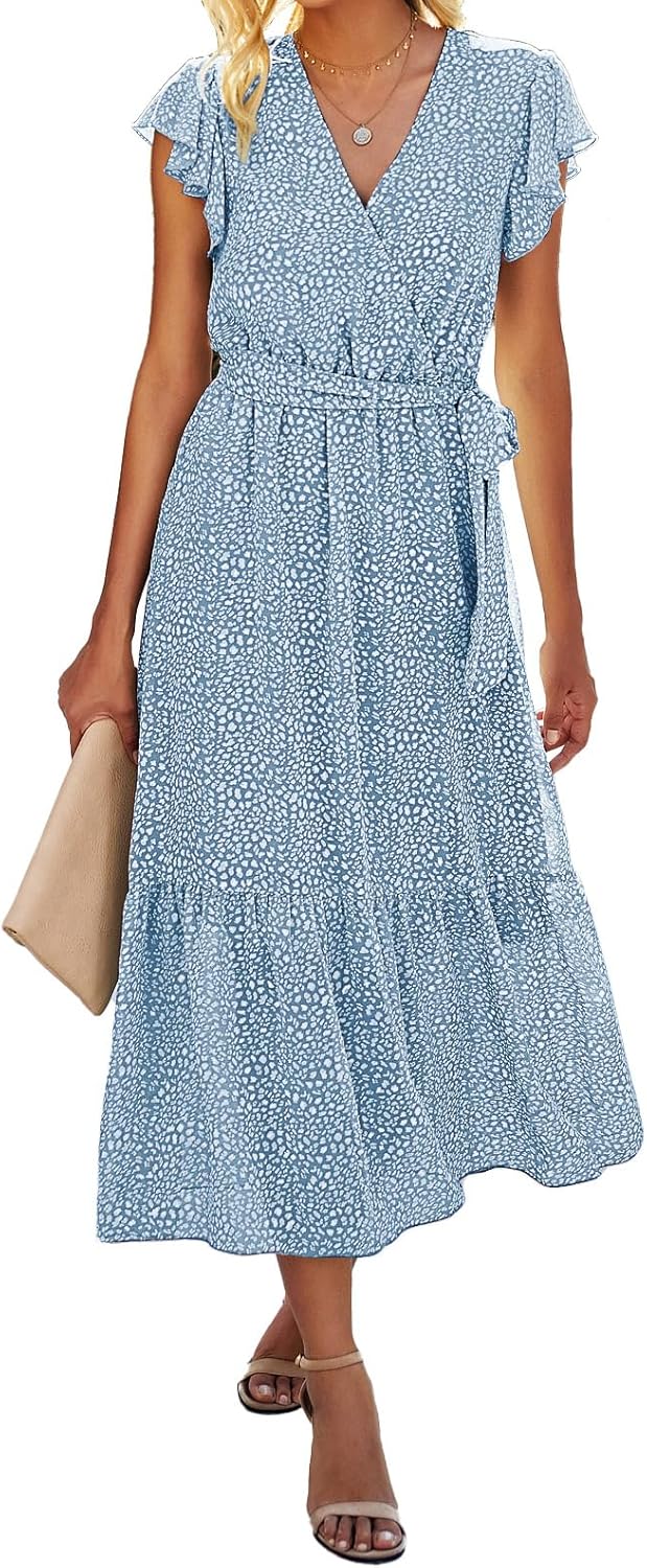 BTFBM Women Summer Bohemian Floral Midi Sun Dress for Style