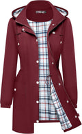 Rain Jacket Women Hooded Plaid Lined Lightweight Trench - Waterproof