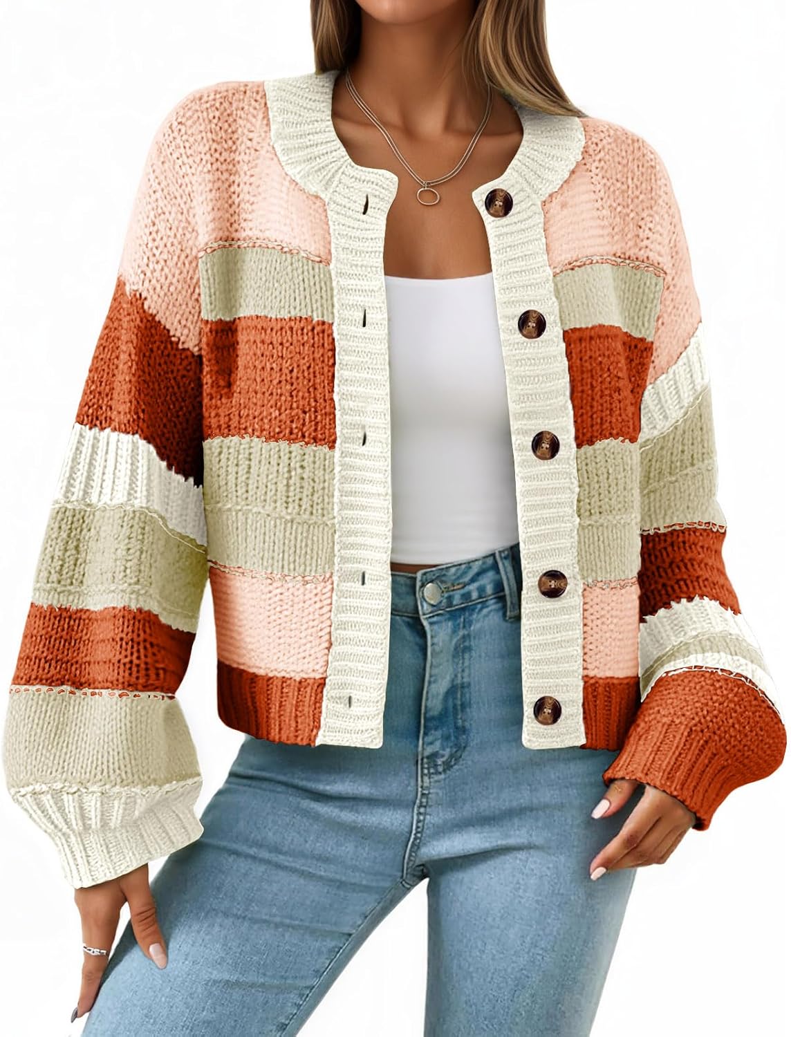 Saodimallsu Womens Striped Chunky Cardigan for Fall Style