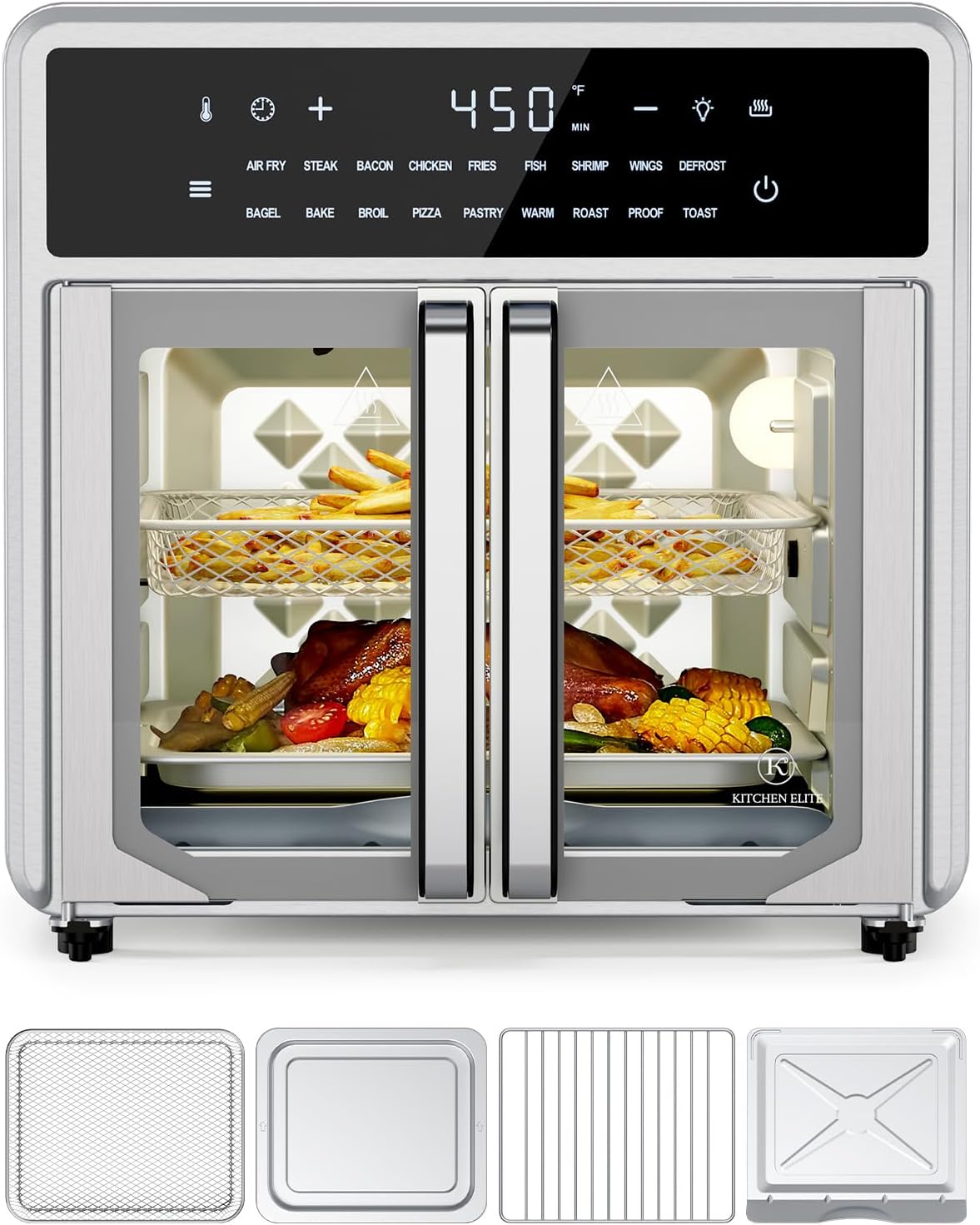 Kitchen Elite Small Air Fryer Combo - 18 Presets, Compact Stainless Steel