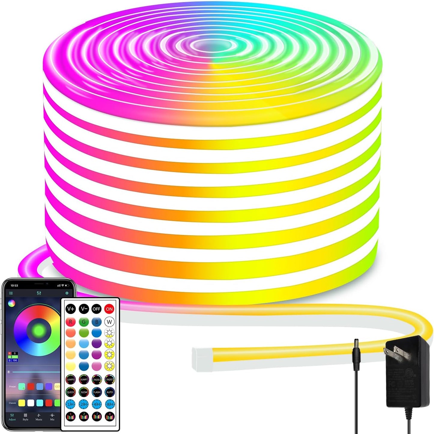 50ft LED Neon Rope Lights with App Control and Music Sync