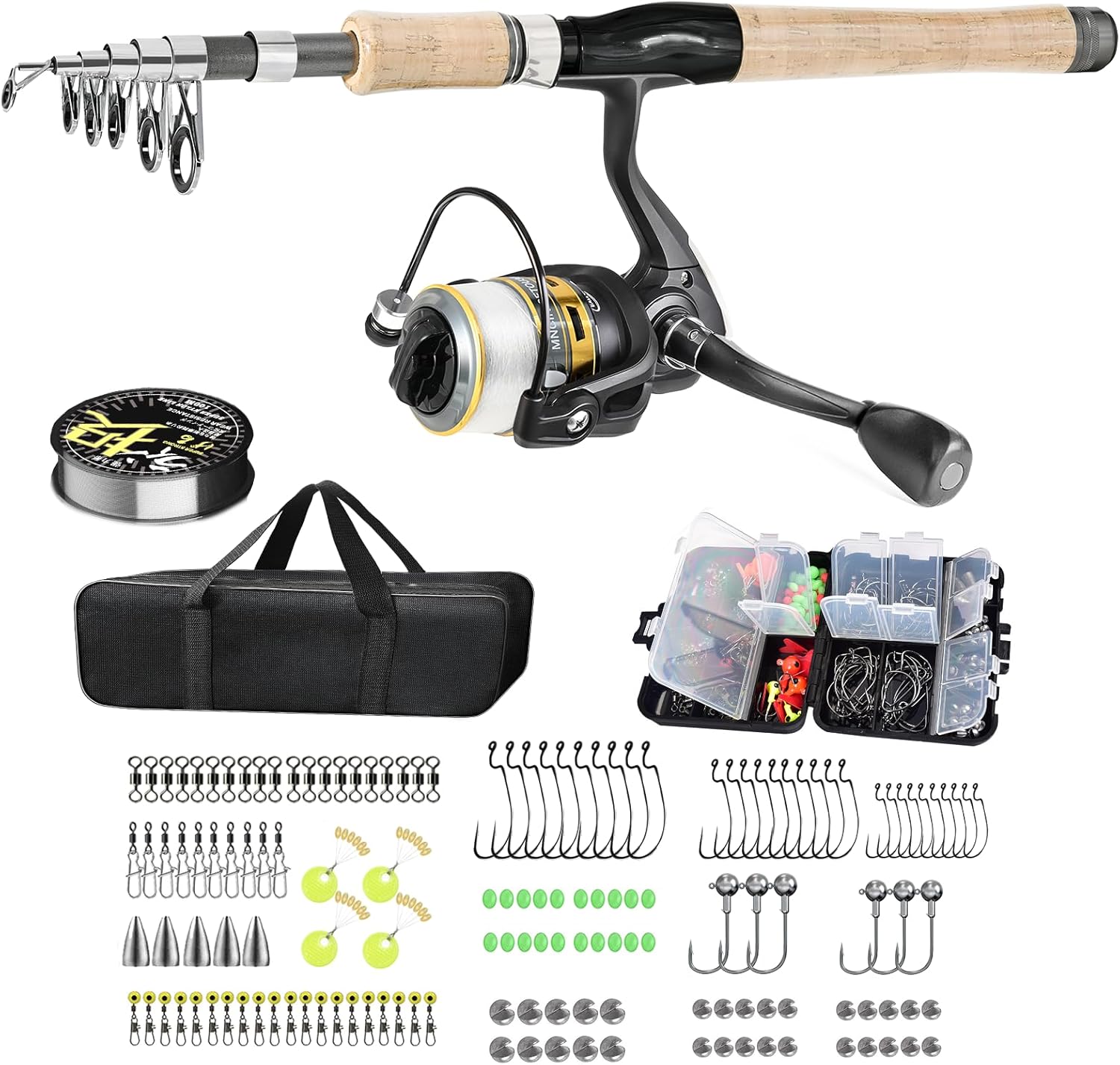 Ultimate Fishing Kit: Carbon Pole, Spinning Reel, 145pcs Accessories