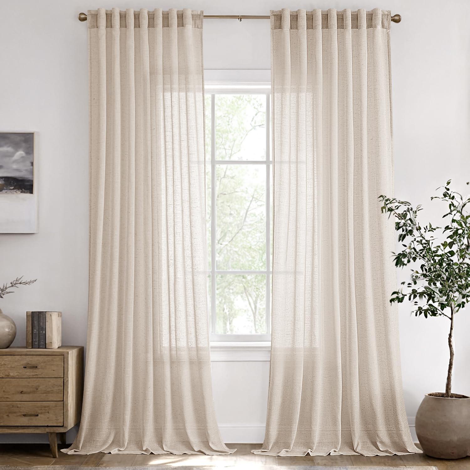 Extra Long Beige Linen Curtains for Elegant Living Spaces