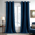 Navy Blue Velvet Blackout Curtains 42 x 108 in - Room Darkening