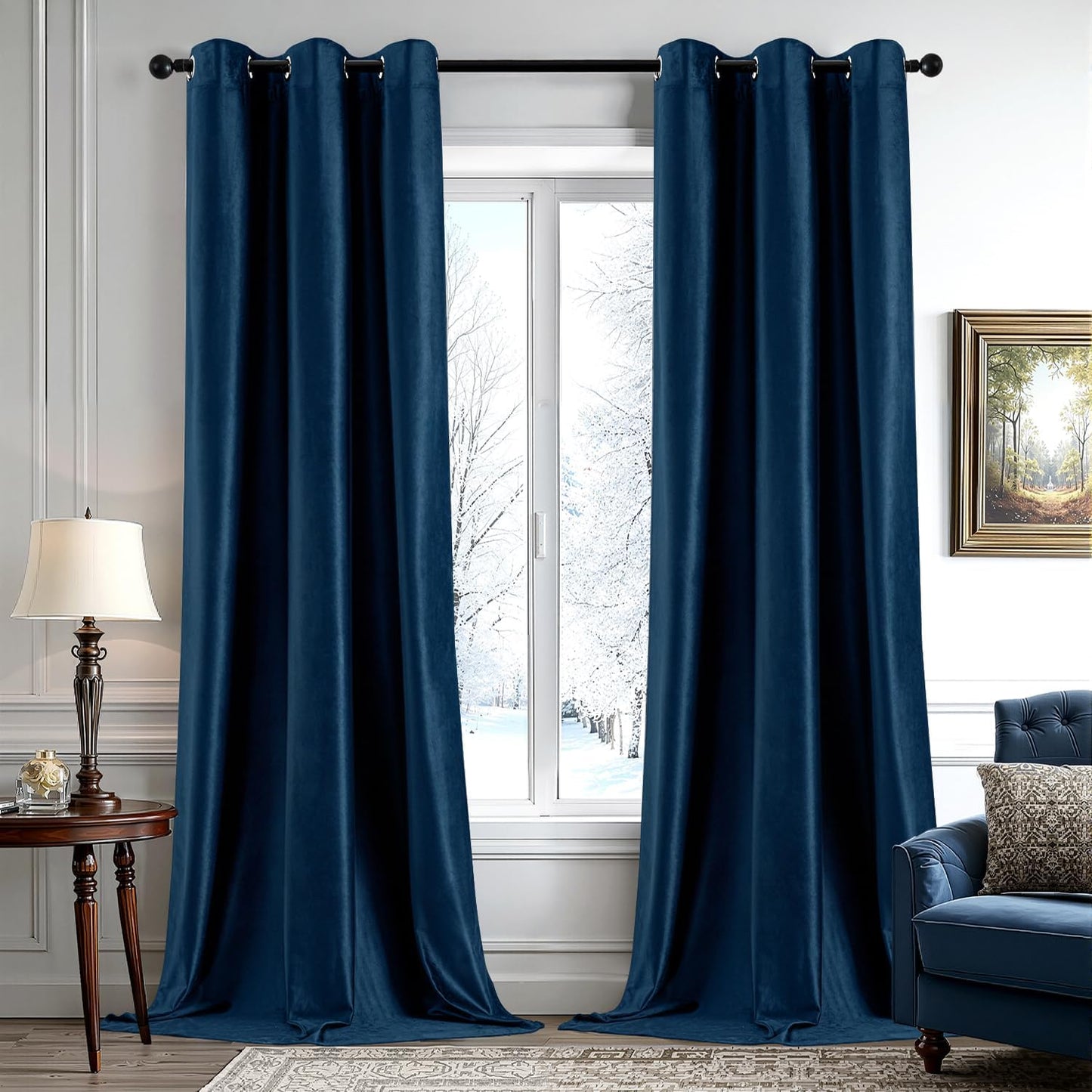 Navy Blue Velvet Curtains for Room Darkening and Insulation