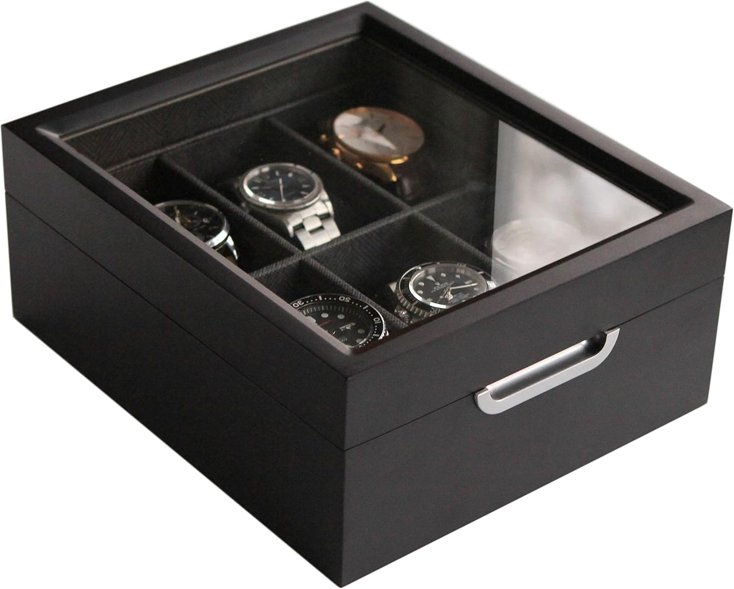 Modern 6-Slot Watch Box with Aluminum Handle