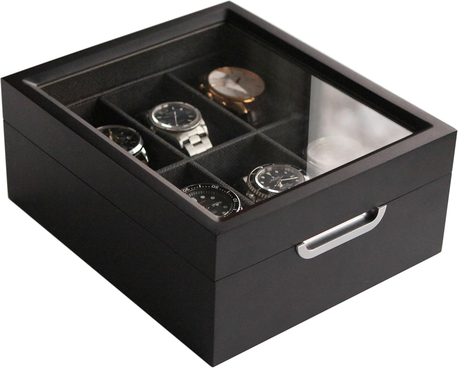 Modern 6-Slot Watch Box with Aluminum Handle