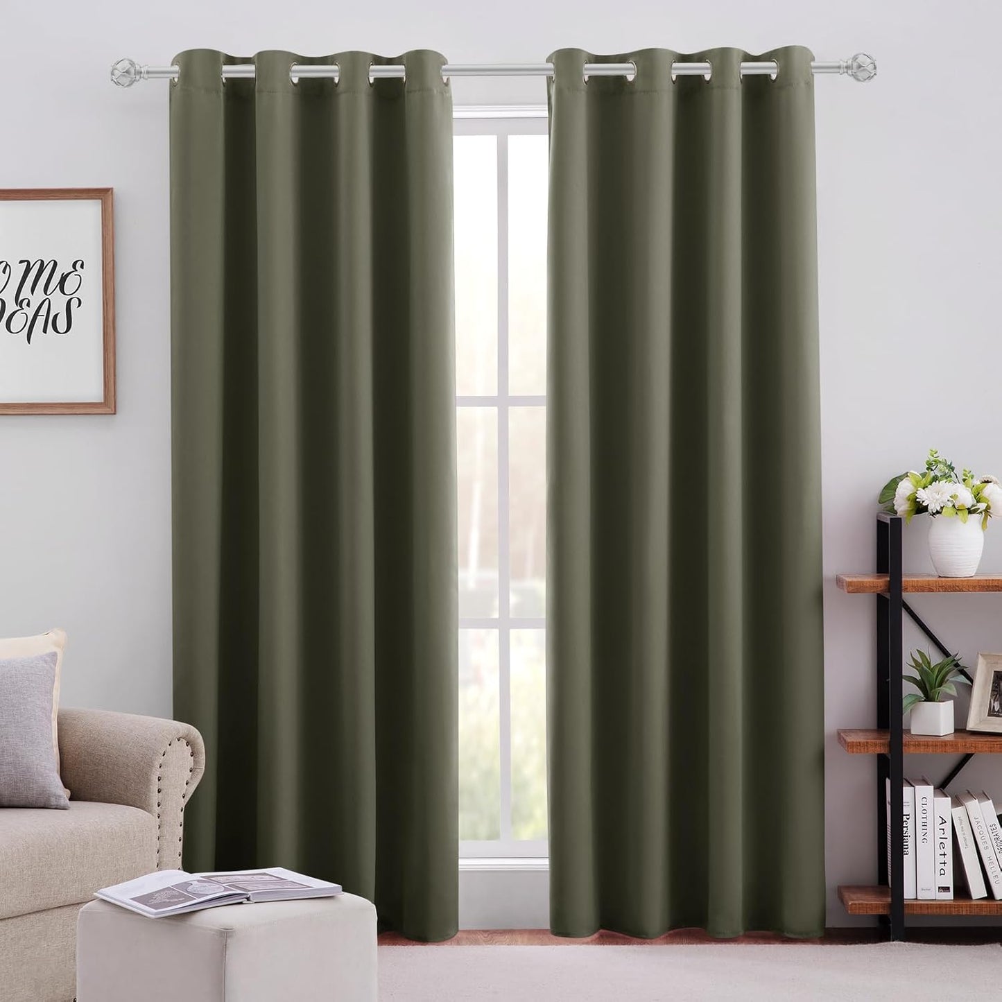 HOMEIDEAS Olive Green Blackout Curtains for Bedroom 52 X 84 in