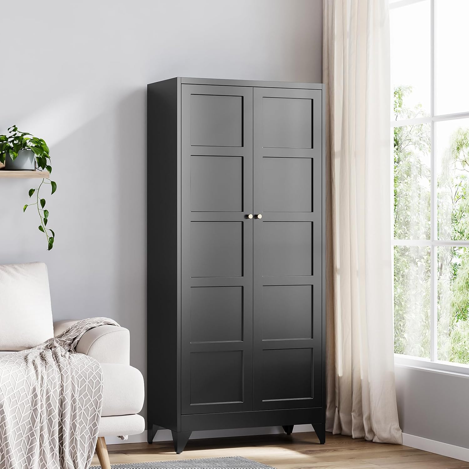 Yizosh Metal Pantry Cabinet - 72in Black Kitchen Storage Solution