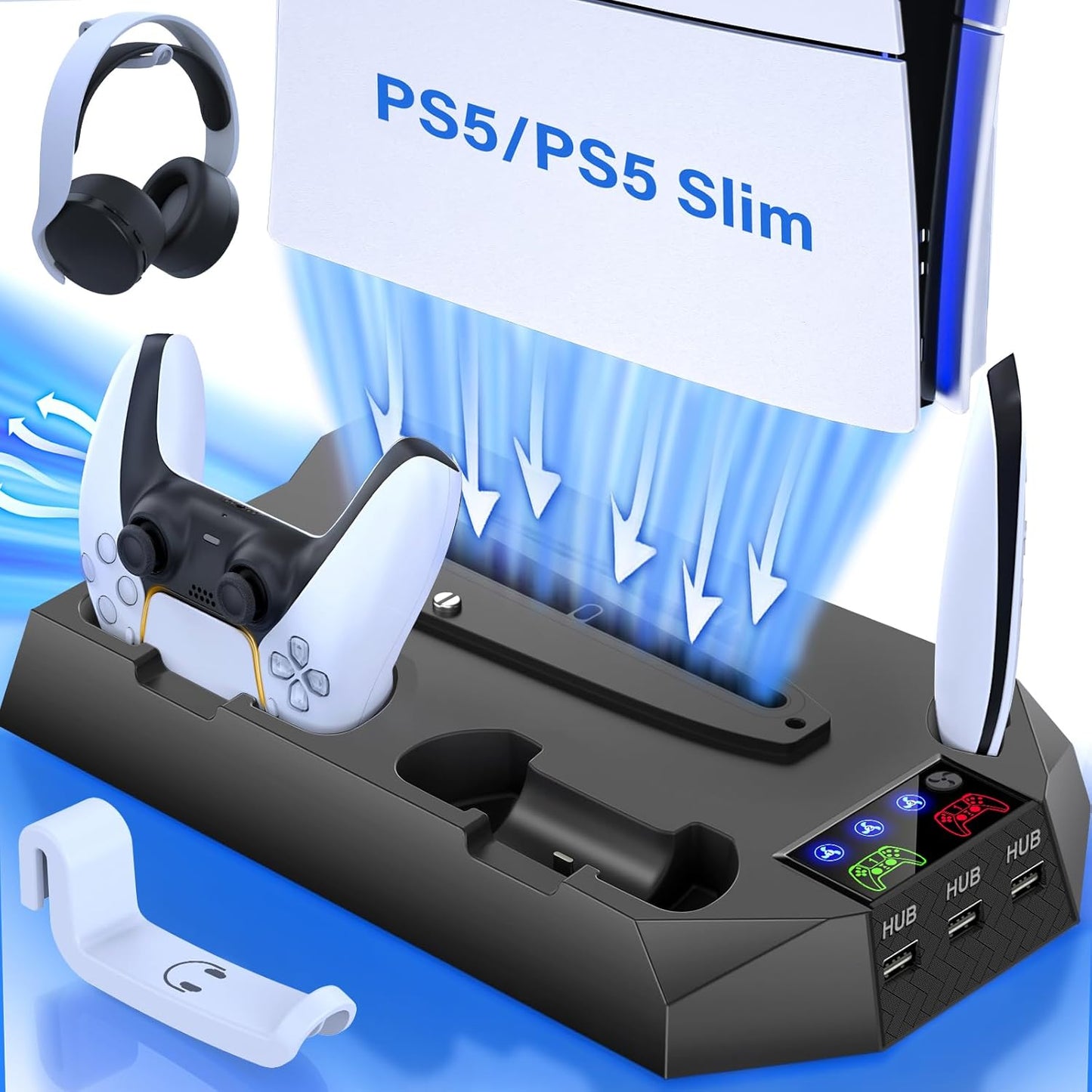 PS5 Slim Cooling Station with Turbo Fan and Controller Charger
