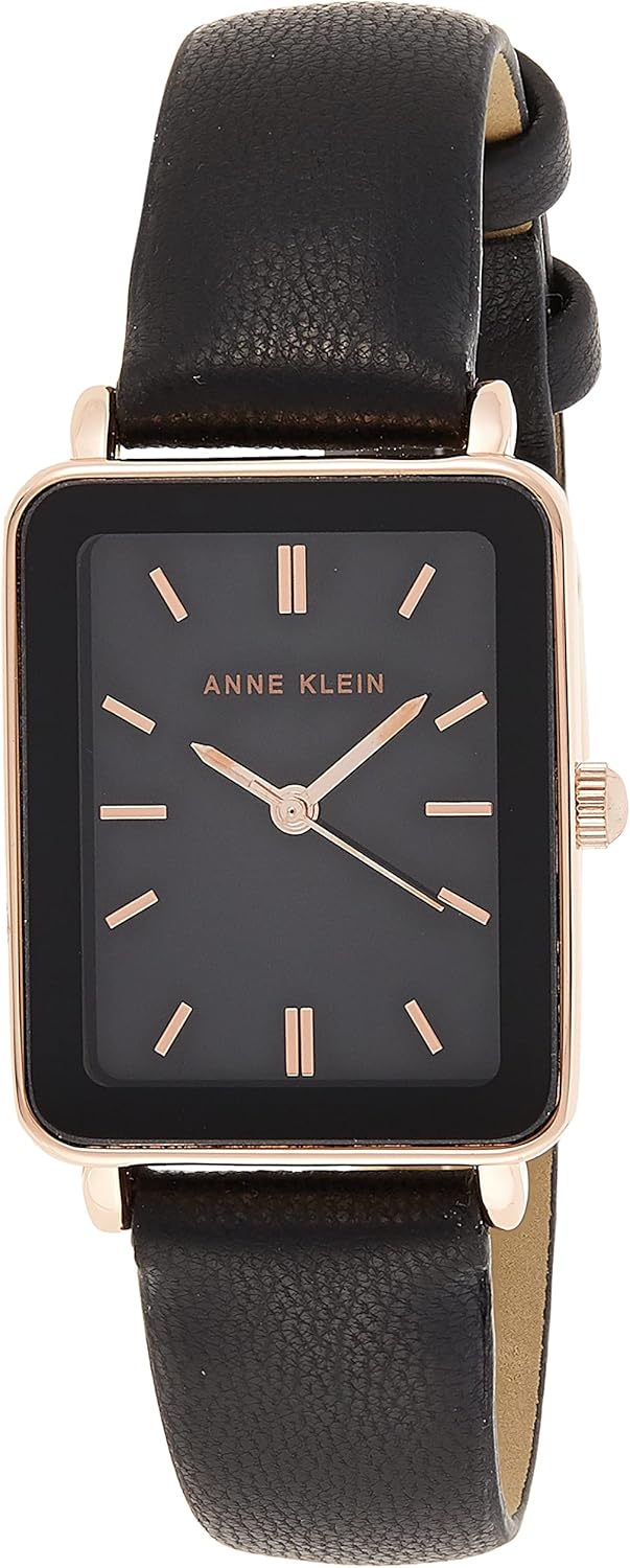 Anne Klein Women's Strap Watch with Glossy Black Dial and Buckle