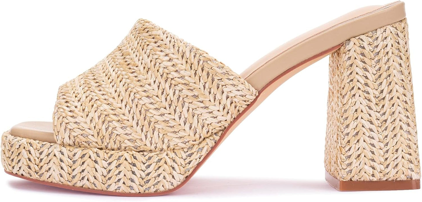 Monrovia Raffia Heeled Sandals for Women - Stylish Summer Footwear
