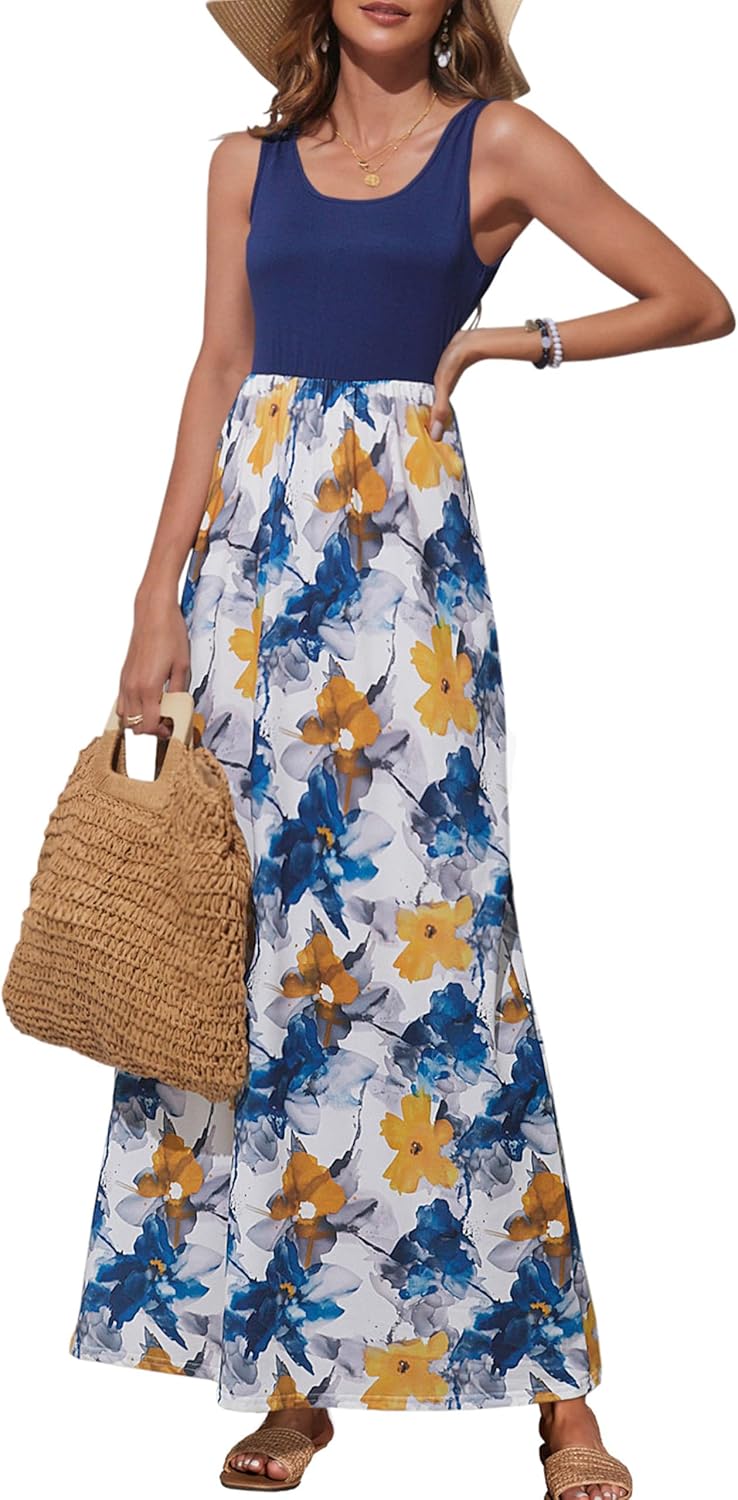Bluetime Women's Summer Boho Floral Print Maxi Dress for All Sizes
