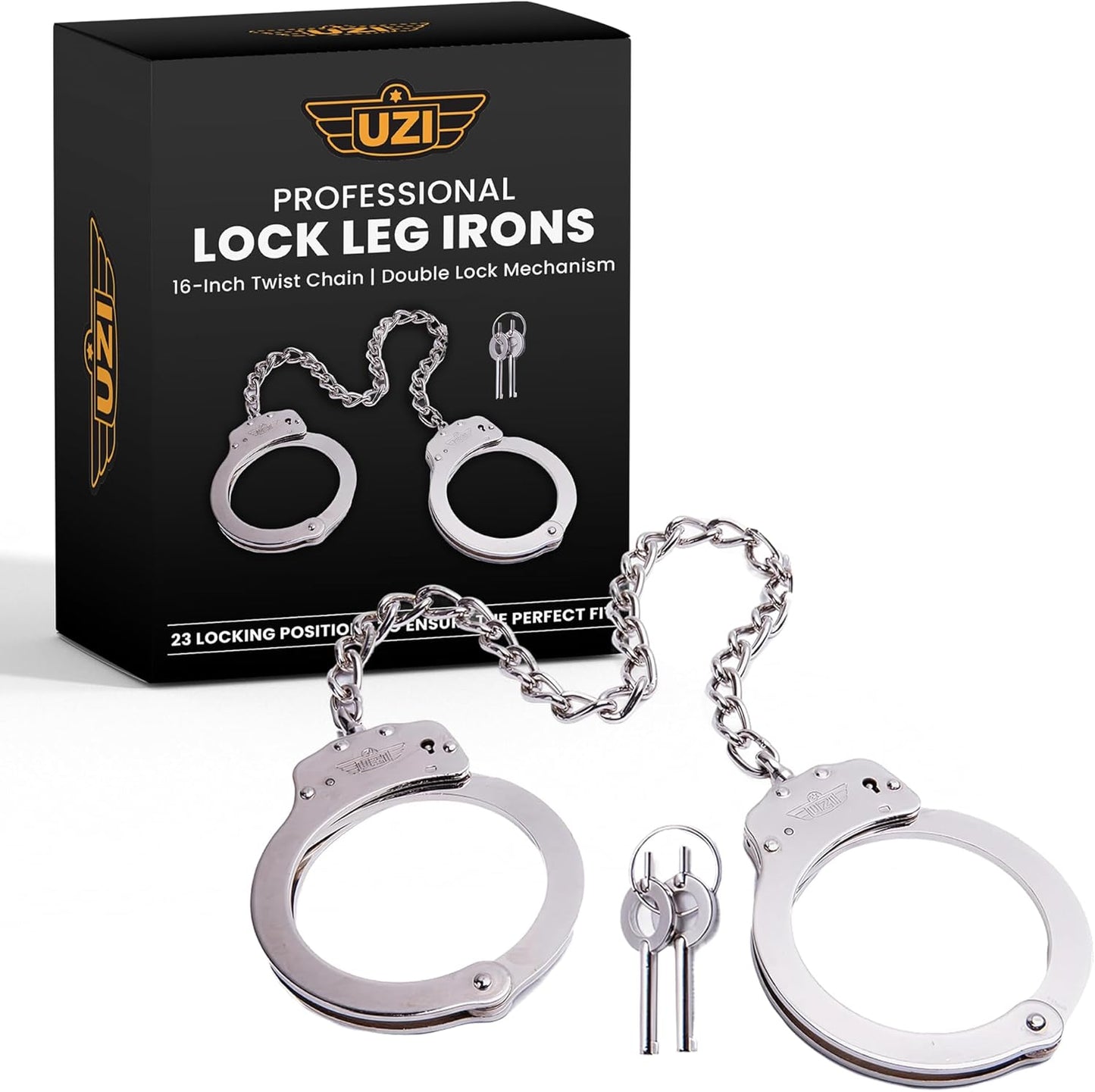 UZI 16-Inch Twist Chain Double Lock Leg Irons for Secure Restraint
