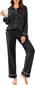 Ekouaer Long Sleeve Knit Pajama Set for Women's Comfort