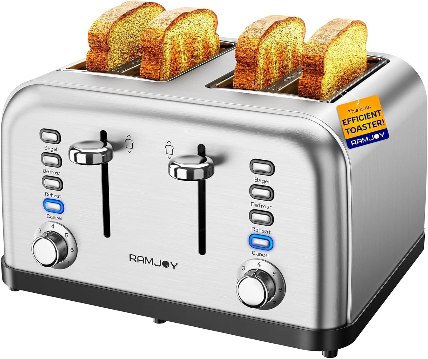 RAMJOY Toaster: Dual Controls, 7 Shades, 4 Functions