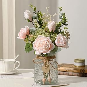 YJ Fake Flowers with Vase for Stunning Home Decor and Centerpieces