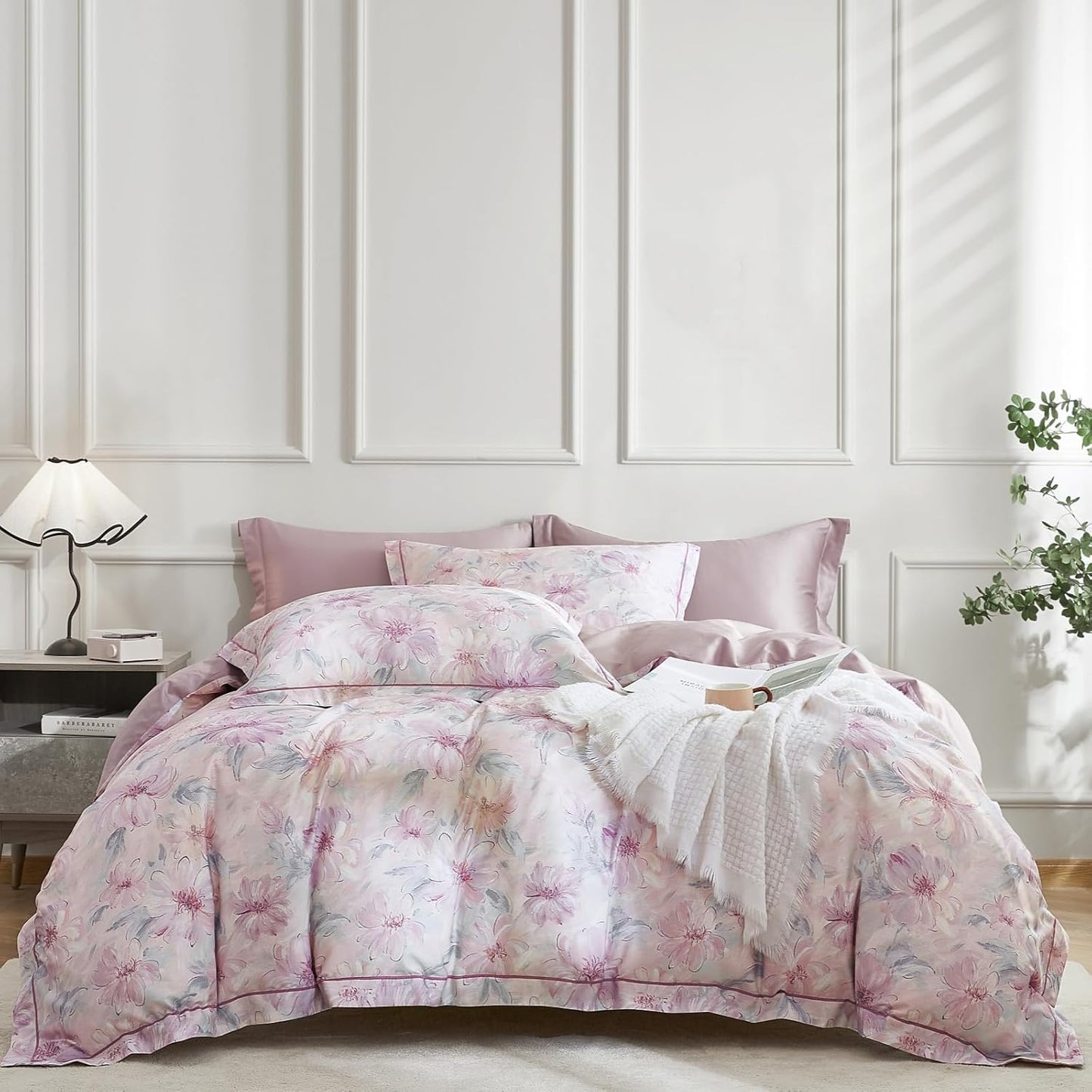 OAITE Duvet Cover Set King Size Floral Pattern Soft Cotton