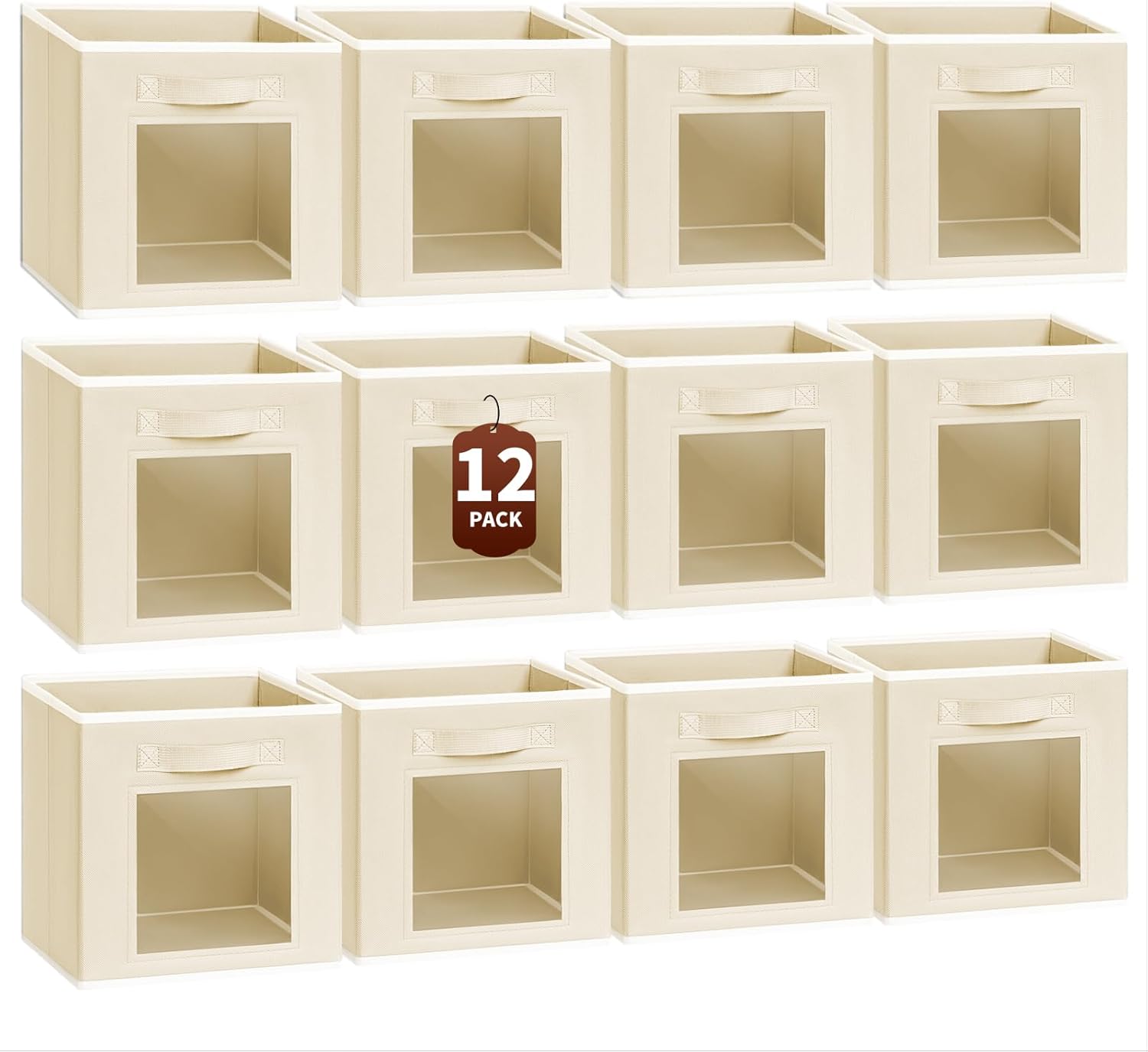 Foldable Storage Cubes for Organizing - Set of 12 in Beige