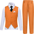 Slim Fit Orange Boys Vest Suit Set with Shirt Tie Pocket Square