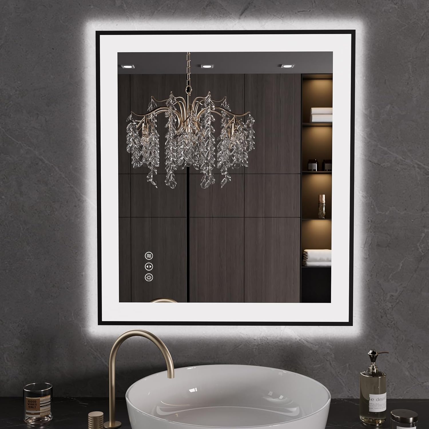 Dimmable LED Bathroom Mirror with Anti-Fog and Memory Function