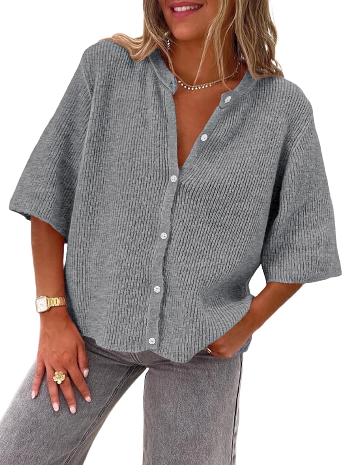 LILLUSORY Short Sleeve Cardigan Sweaters for Women 2025 Summer