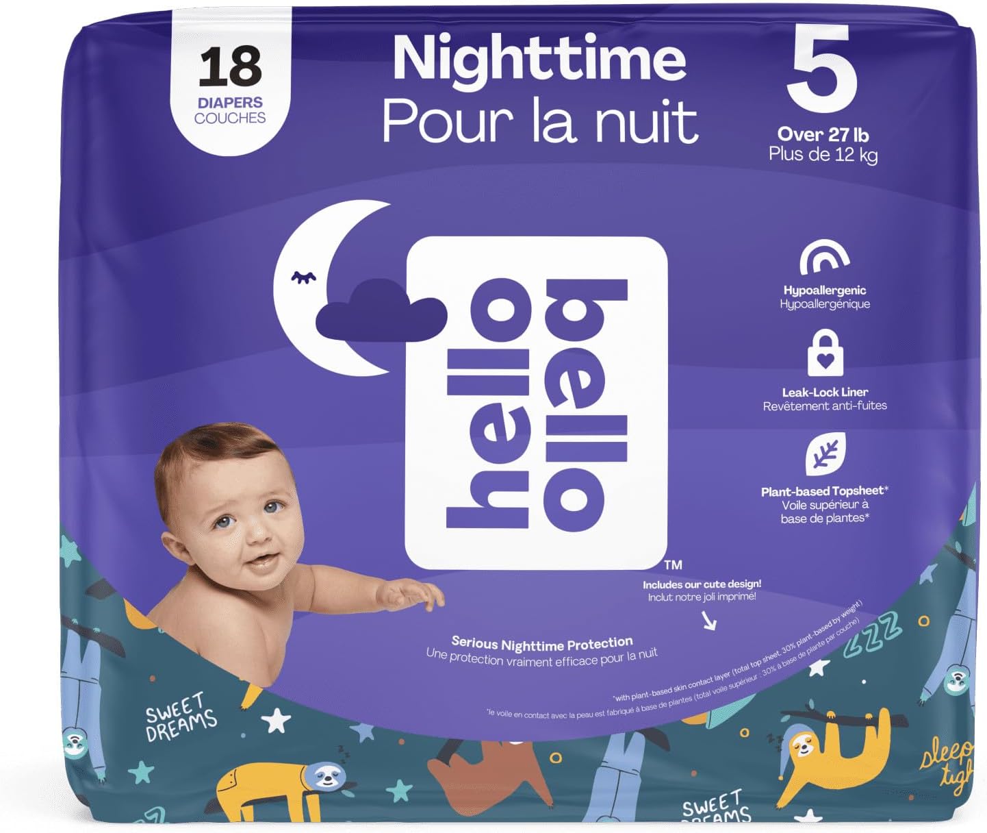 Hello Bello Size 5 Nighttime Baby Diapers - Ultra Absorbent for Extended Overnight Protection