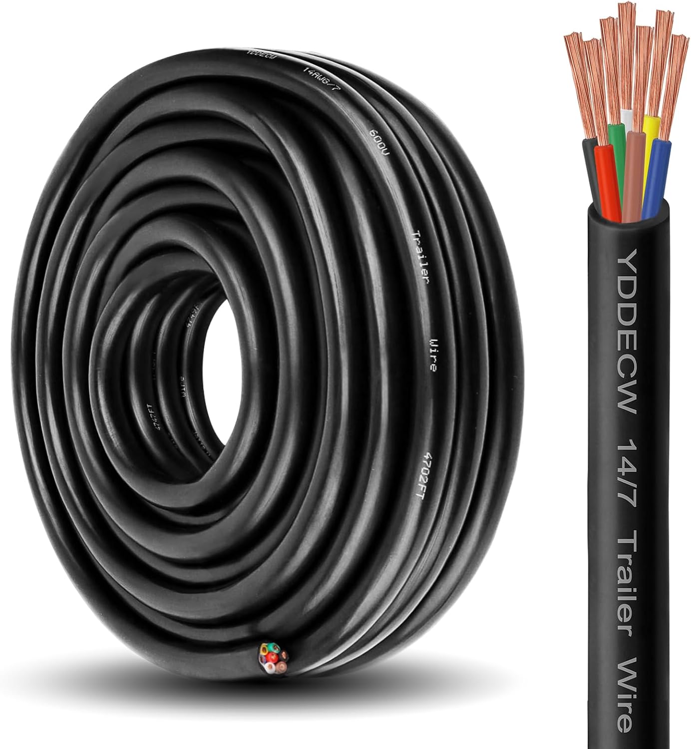 7 Way Trailer Wire 14/7 Heavy Duty 30FT Pure Copper Extension