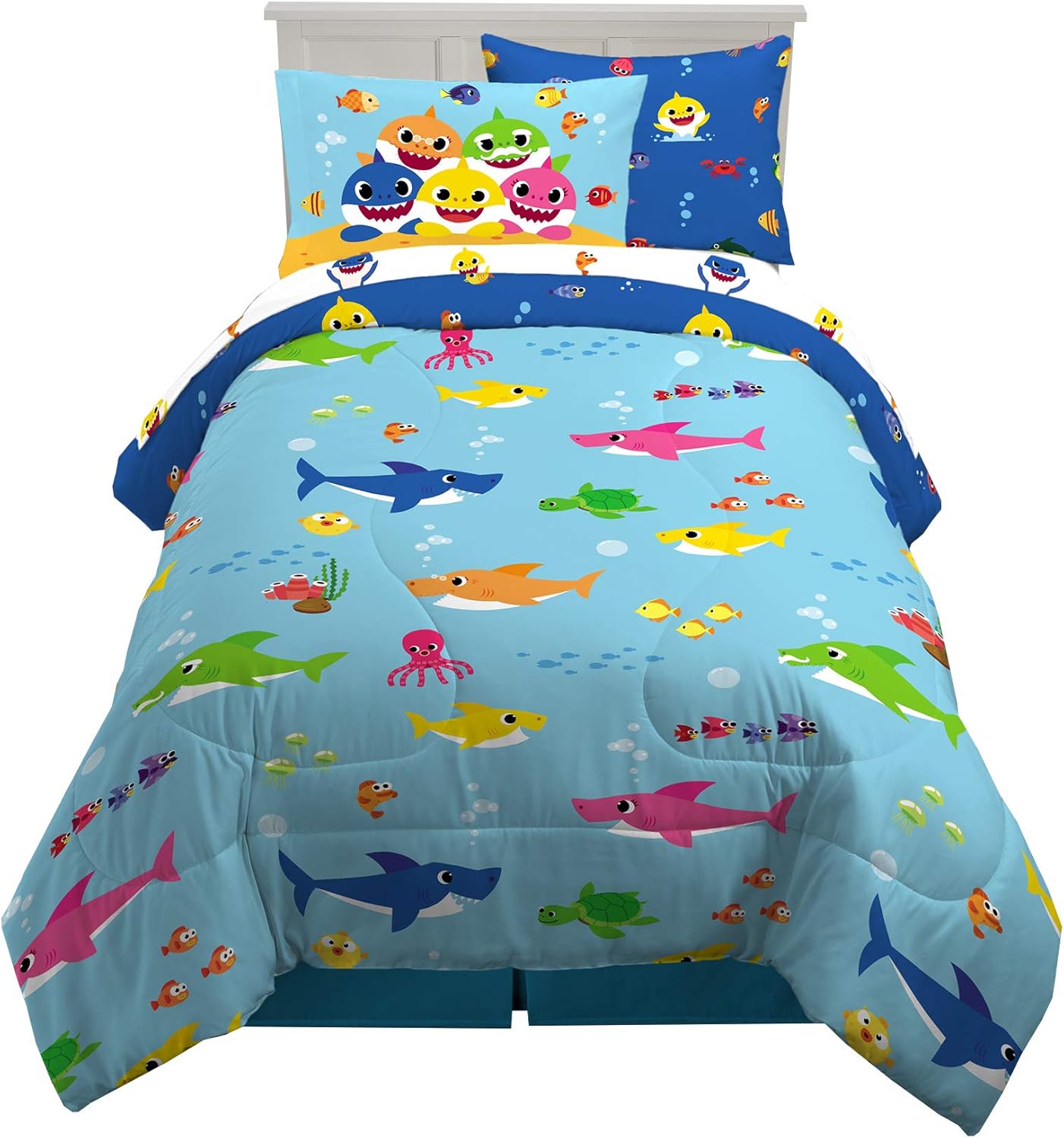 Baby Shark Comforter and Sheet Set for Kids - 5 Piece Twin Size