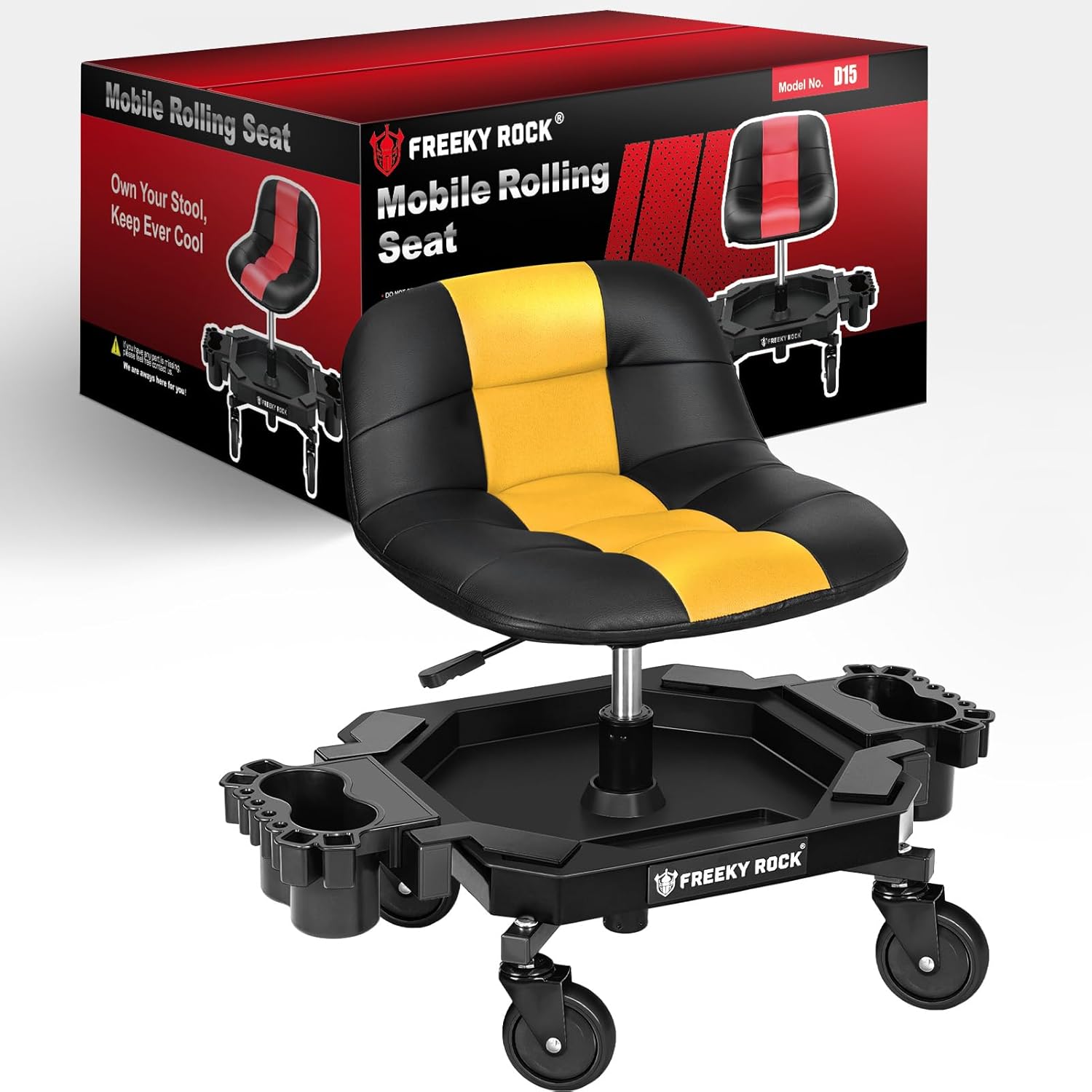 Adjustable Height Rolling Stool with Wheels for Mechanics