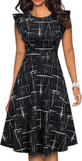 YATHON Women's Vintage Ruffle Floral A-Line Swing Dress - Flattering