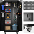 Broom Closet Storage Cabinet with Wheels and Pegboard - Heavy Duty