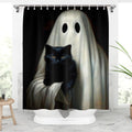Ghost Holding Black Cat Shower Curtain - Spooky 72 in Halloween Decor