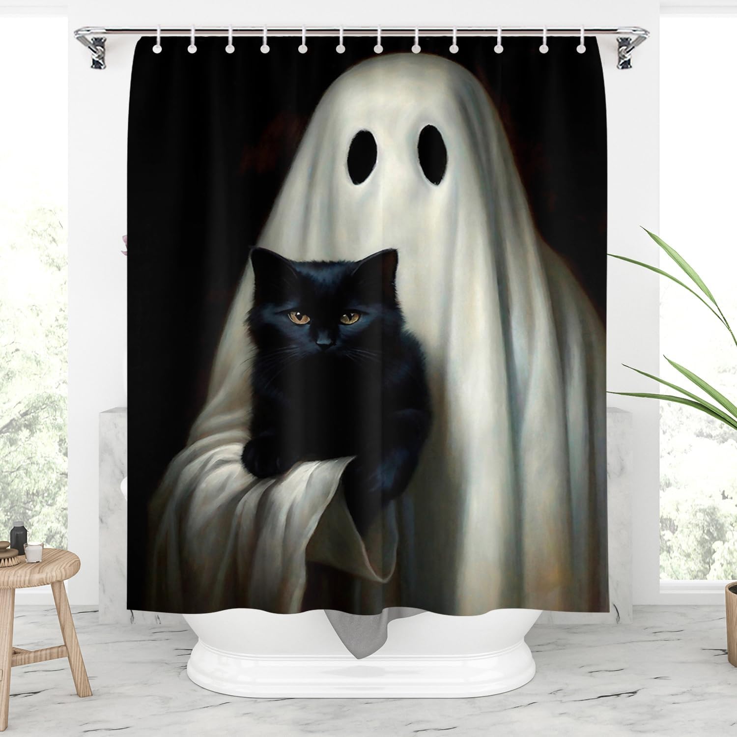 Spooky Halloween Shower Curtain Set - Vintage Chic, Waterproof - 72x72