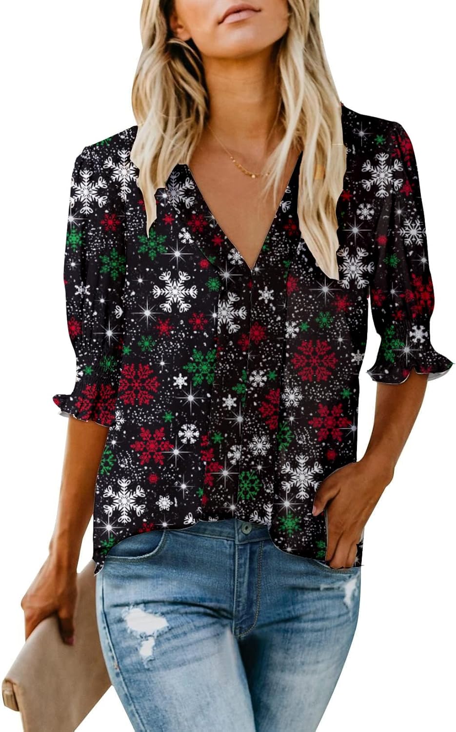 Thanksgiving Blouses for Women - Dressy Tops with Smocked Sleeves
