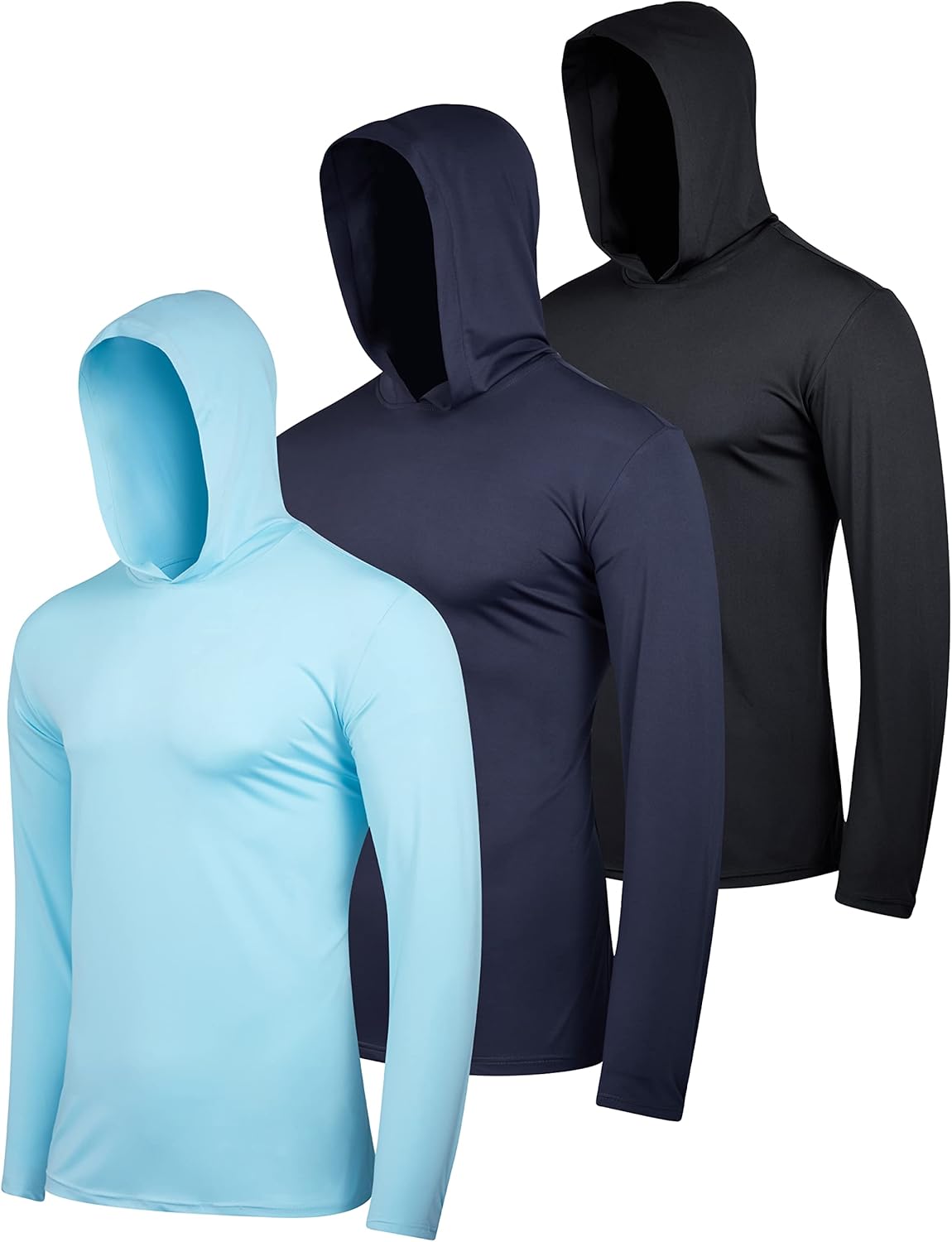 Men's Dry Fit Wicking Long Sleeve Fishing Hoodie Pullover 3 Pack