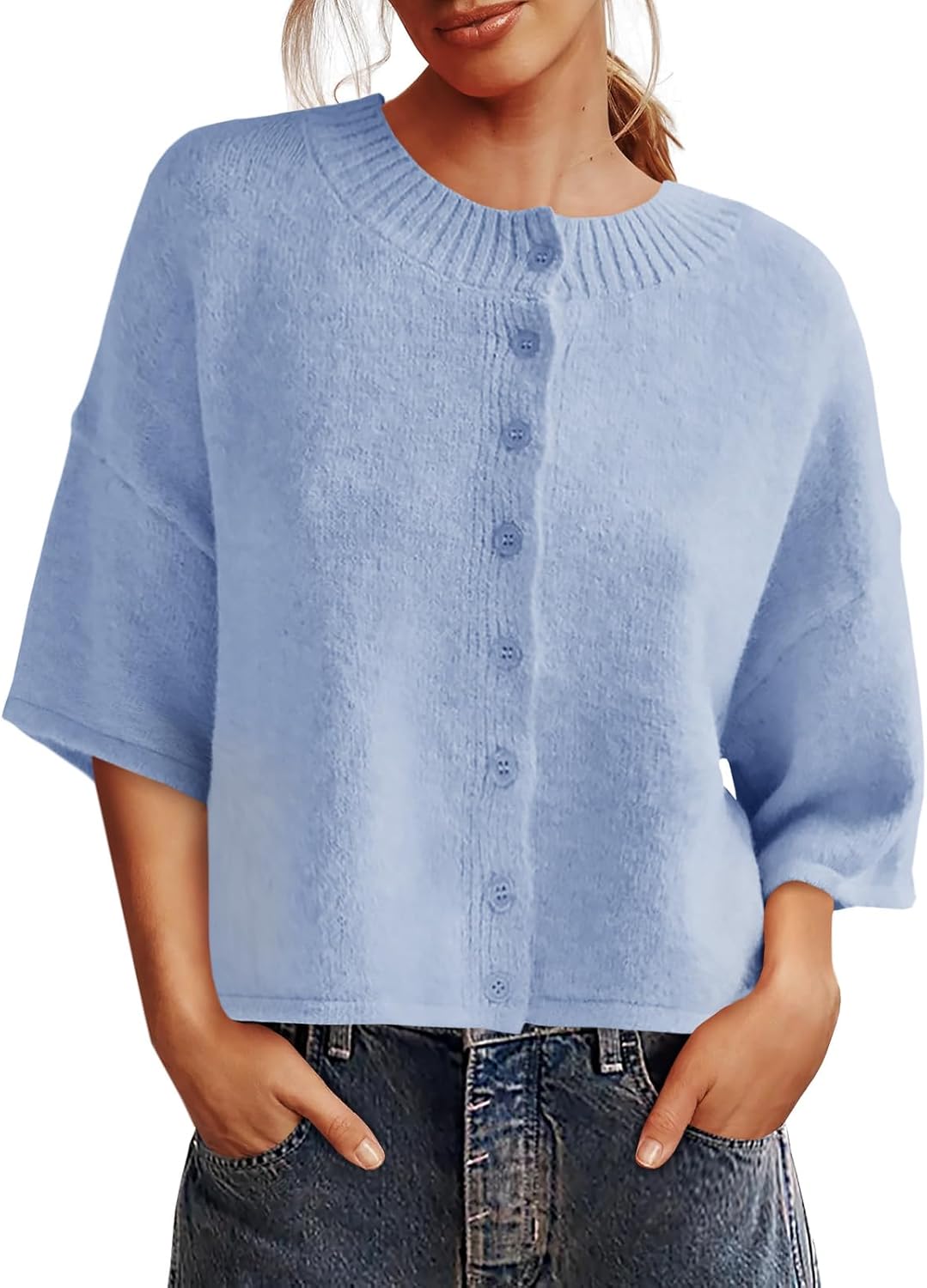Saodimallsu Womens 3/4 Sleeve Cardigan Sweater for Fall Style