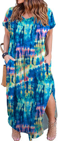 Plus Size Long Maxi Dress - Casual Loose V Neck with Pockets