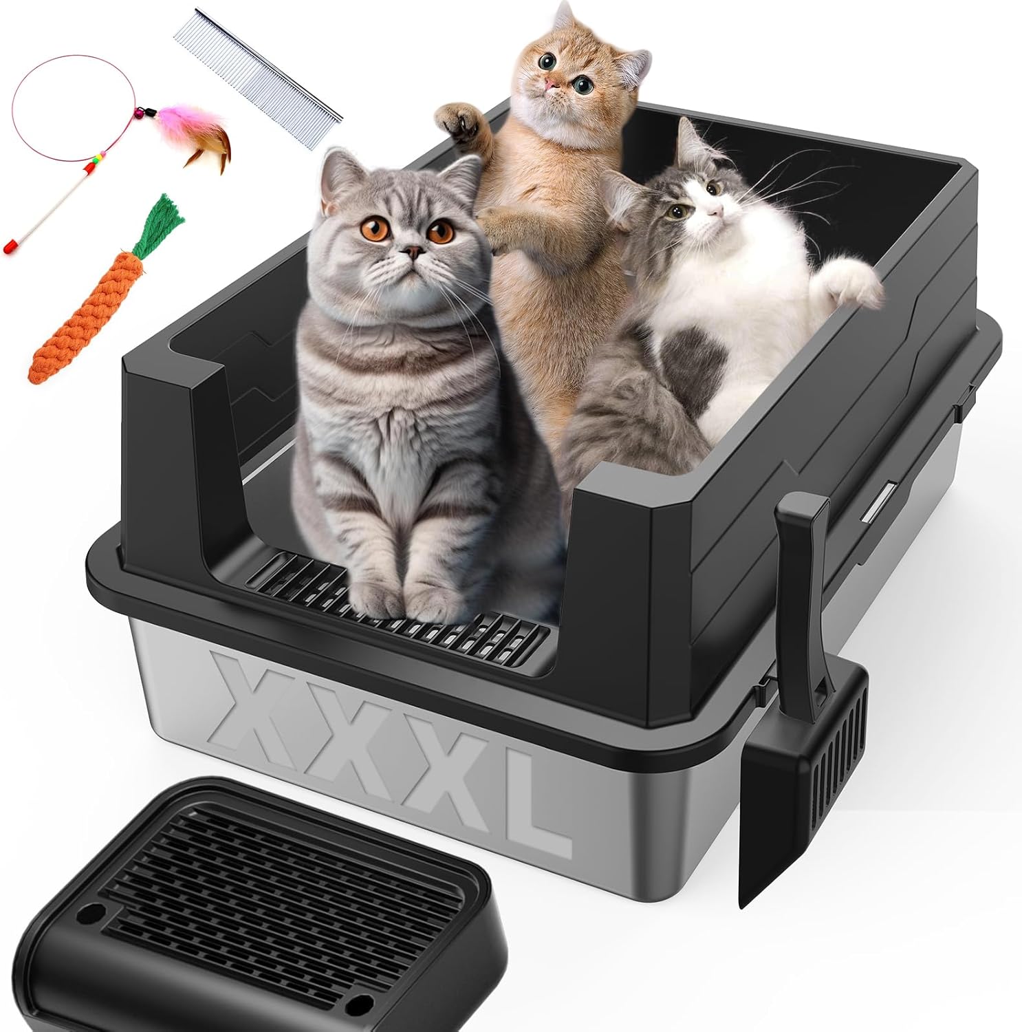 XXXL Stainless Steel Litter Box for Big Cats and Multiple Cats