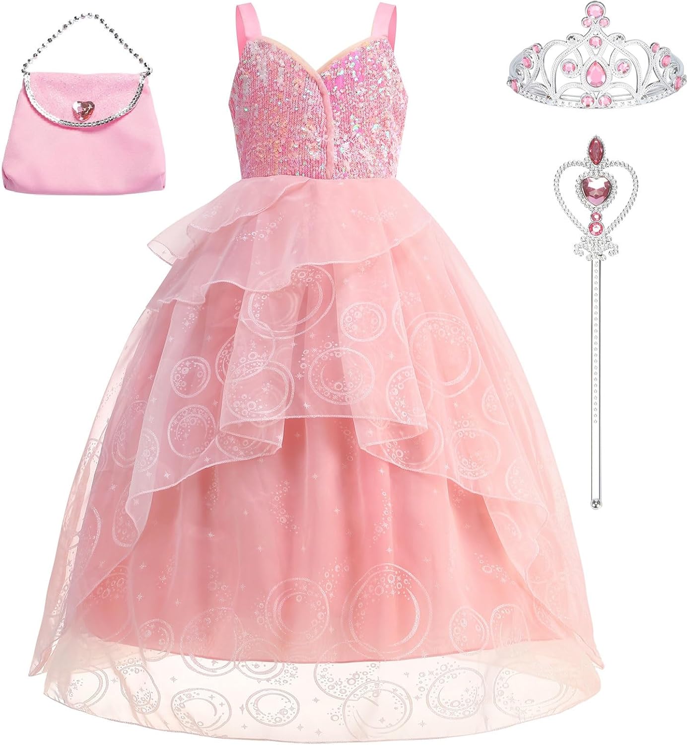 Glinda Dress for Girls: Enchanting Costume with Crown & Wand