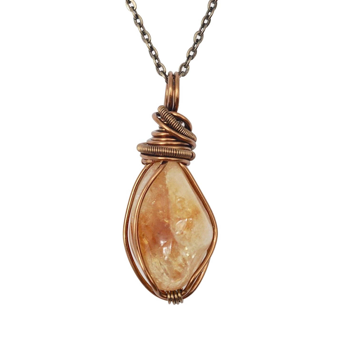 Handmade Yellow Citrine Necklace with Antique Bronze Chain
