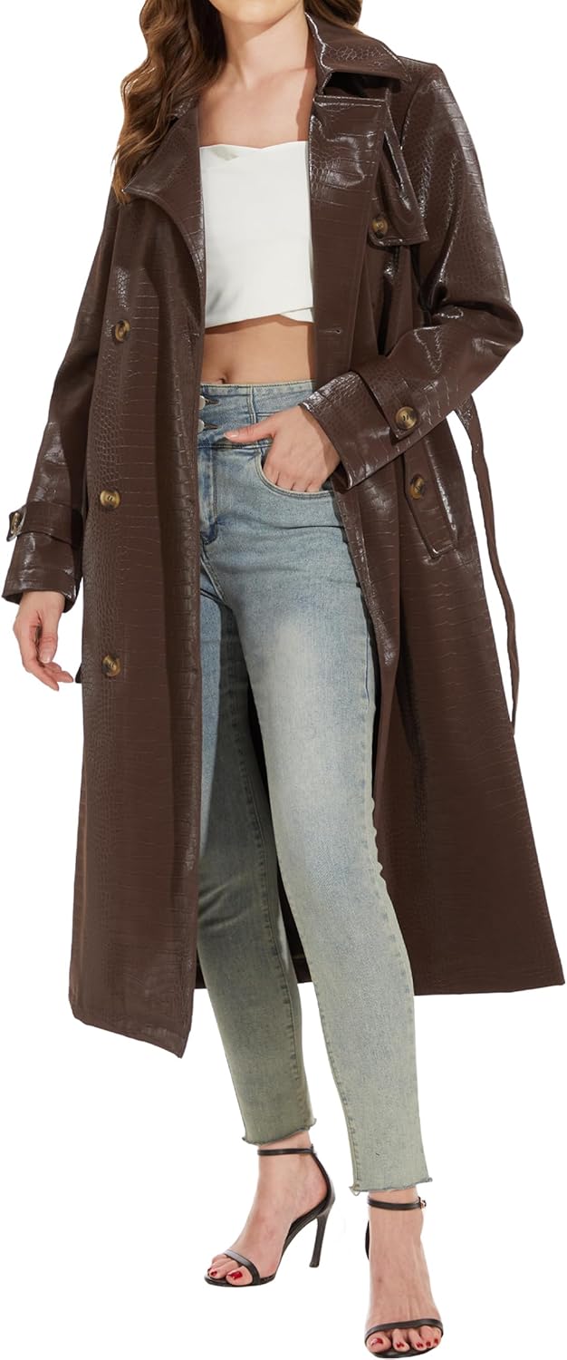 Fahsyee Women's Leather Trench Coat for Stylish Versatility