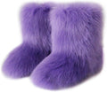 Women's Furry Faux Fur Mid Calf Snow Boots - Soft Warm Lined
