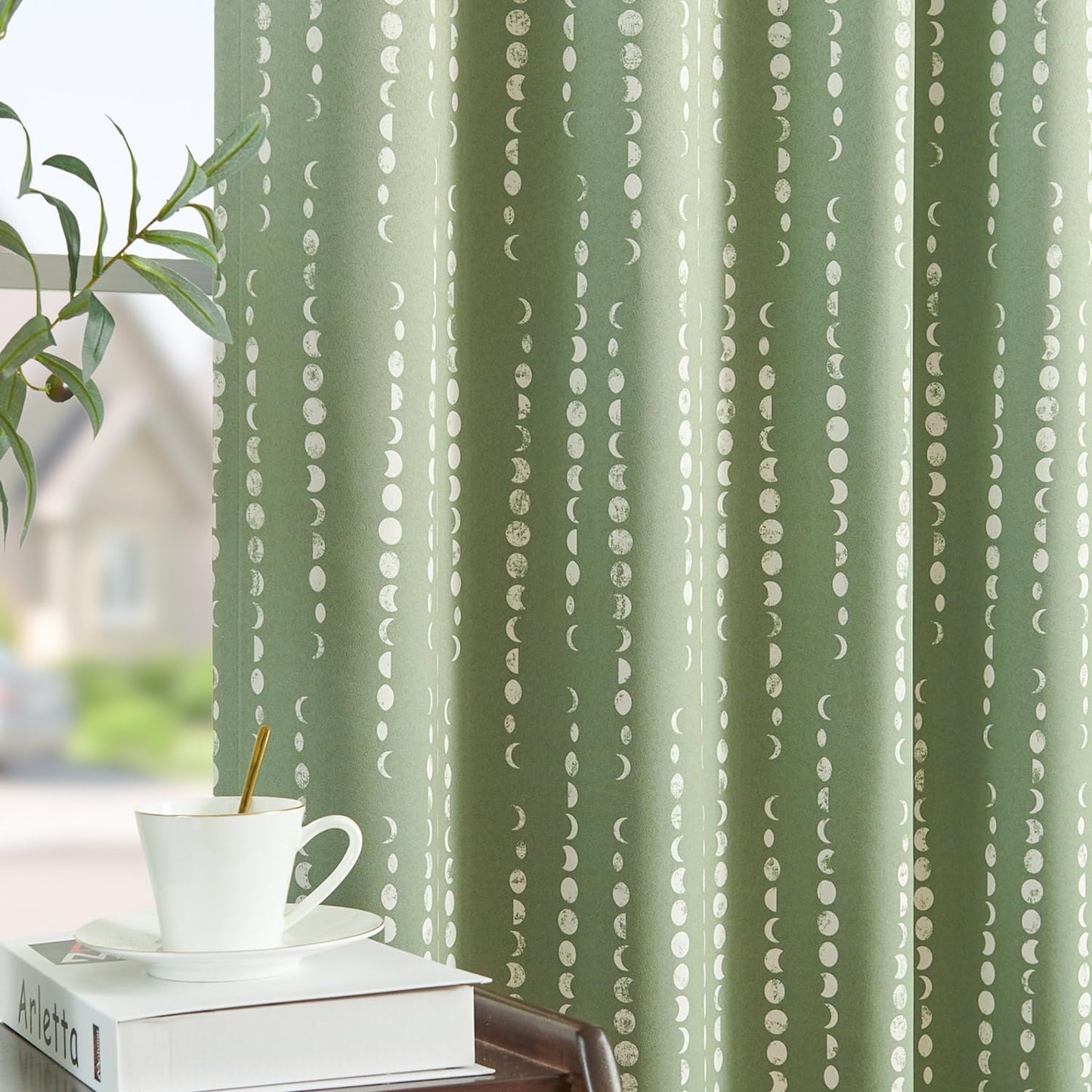 Blackout Bohemian Moon Phase Print Curtains for Bedroom