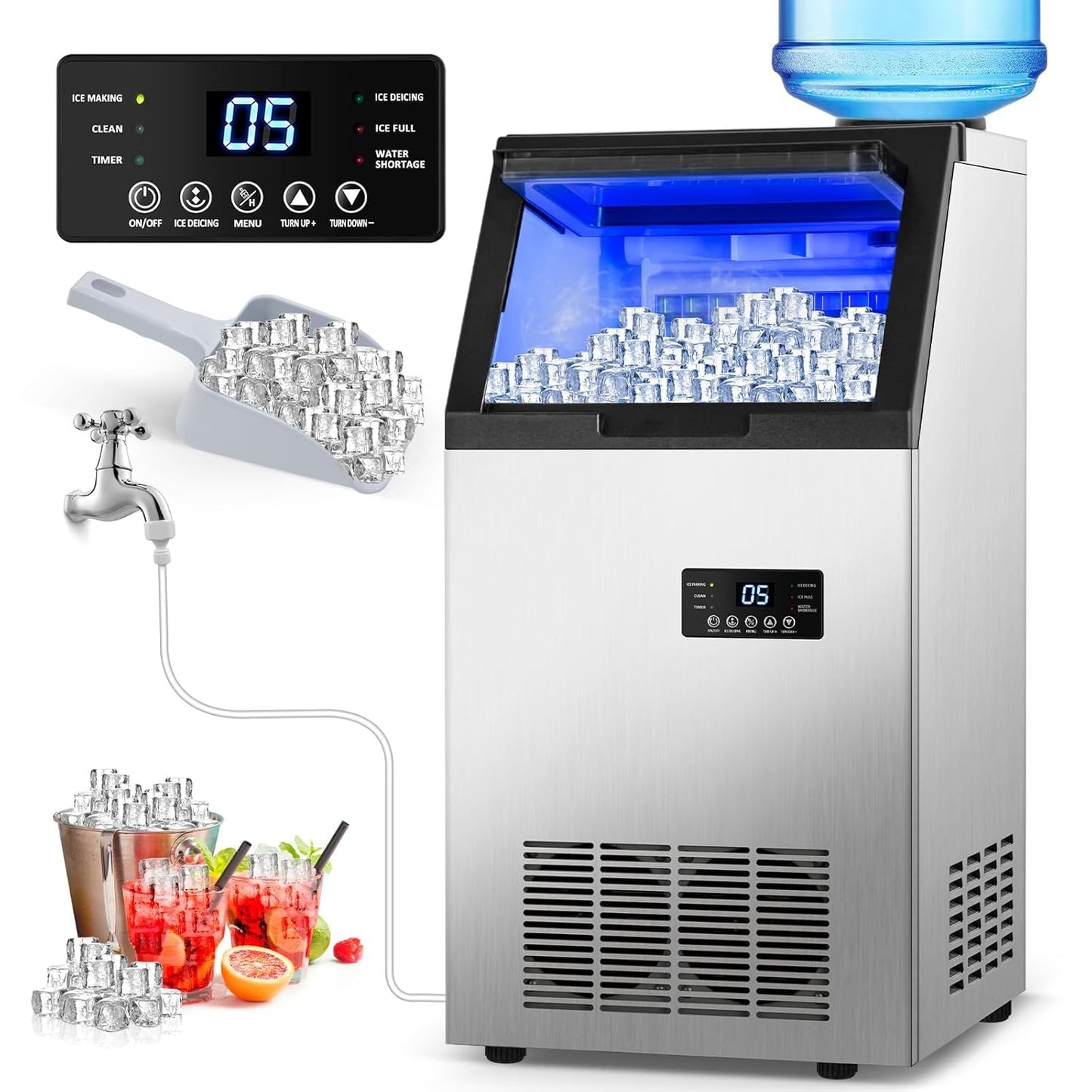 TAZPI Commercial Ice Maker: 140Lbs Per Day, 45 Cubes in 15 Mins