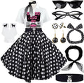 Sock Hop Outfits Women 1950s Poodle Dresses Polka Dot 10Pc Set