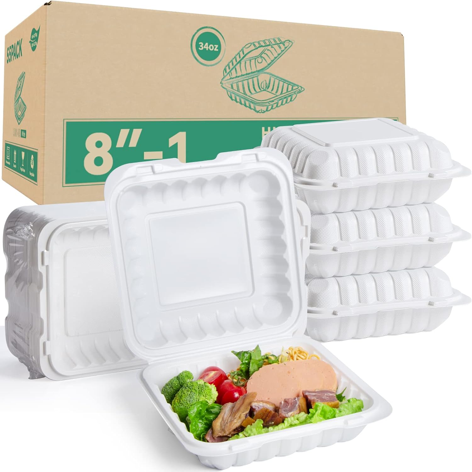 Takeout Container 8 Inch 34oz 55 Pack for Meal Delivery Services