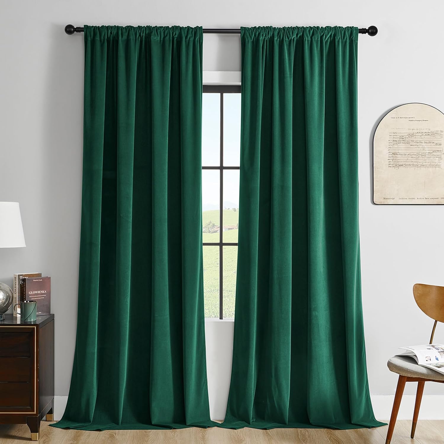 Joydeco Dark Green Velvet Curtains for Luxurious Room Decor