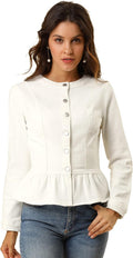 Peplum Denim Jacket Women's Cropped Ruffle Hem - Stylish