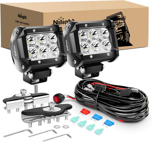 Nilight 4 Inch 18W Spot LED Pods with Adjustable Mount Bracket